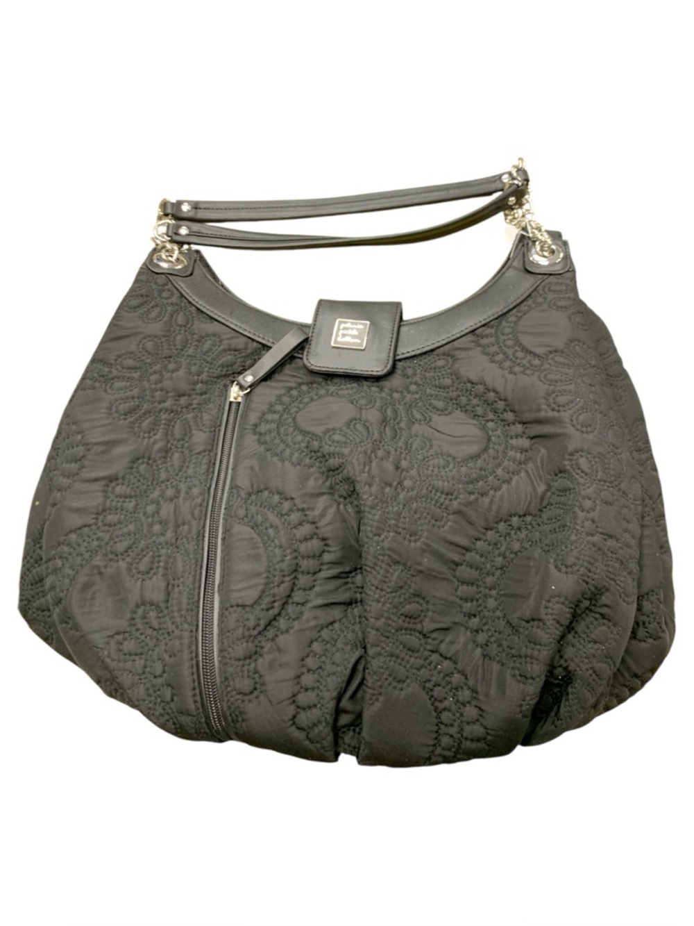 Petunia Pickle Bottom Black Quilted Hobo with Chain-Accent Straps
